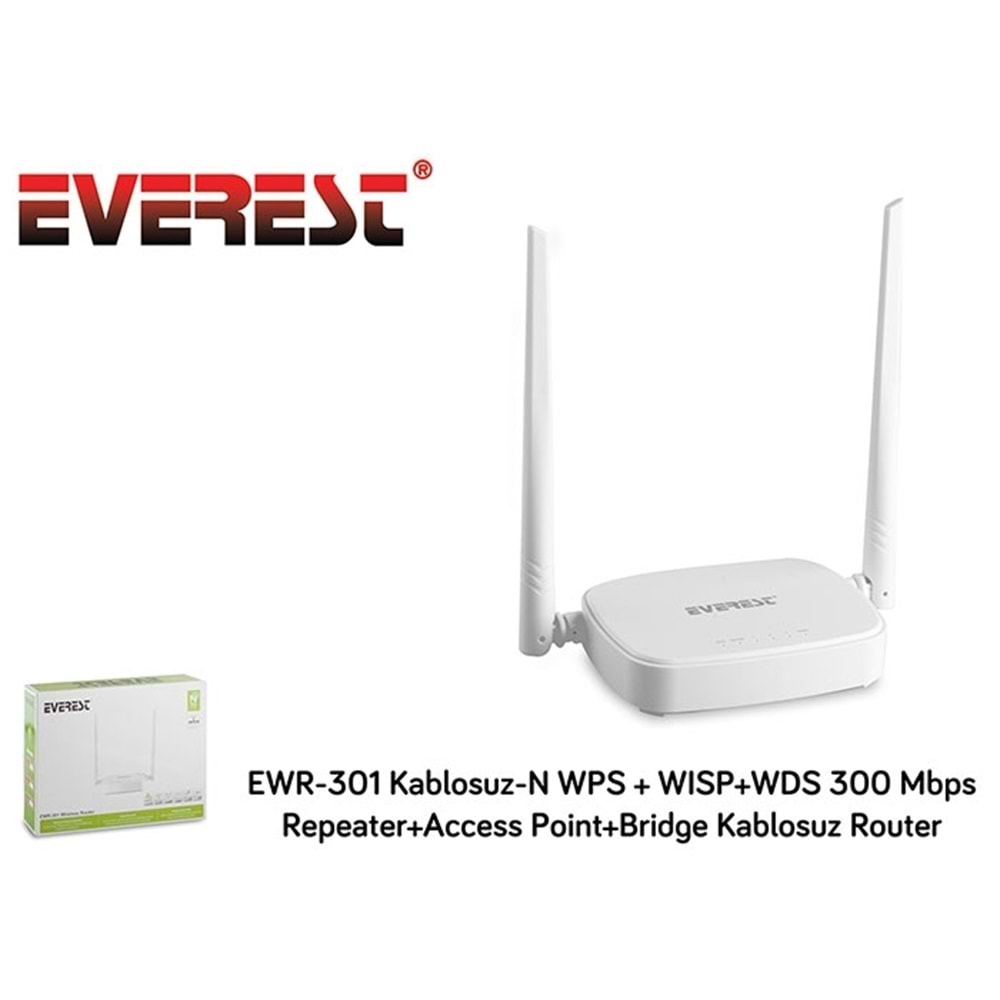 Everest EWR-301 Kablosuz-N WPS + WISP+WDS 300 Mbps Repeater+Access Poi