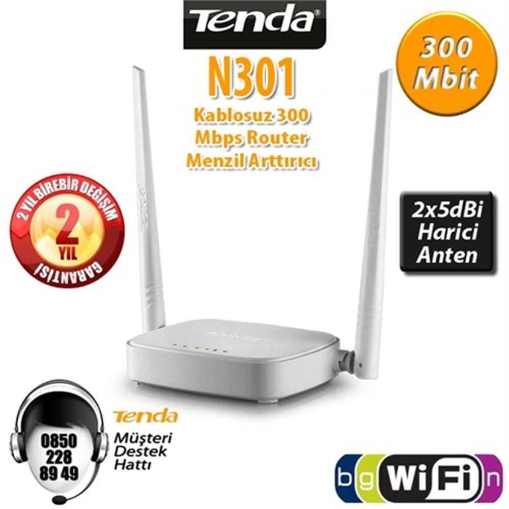 TENDA N301 4PORT WIRELESS N 300MBPS 2 ANTEN ROUTER - AP 2x5Dbi