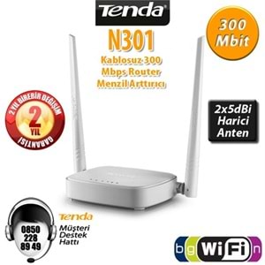 TENDA N301 4PORT WIRELESS N 300MBPS 2 ANTEN ROUTER - AP 2x5Dbi